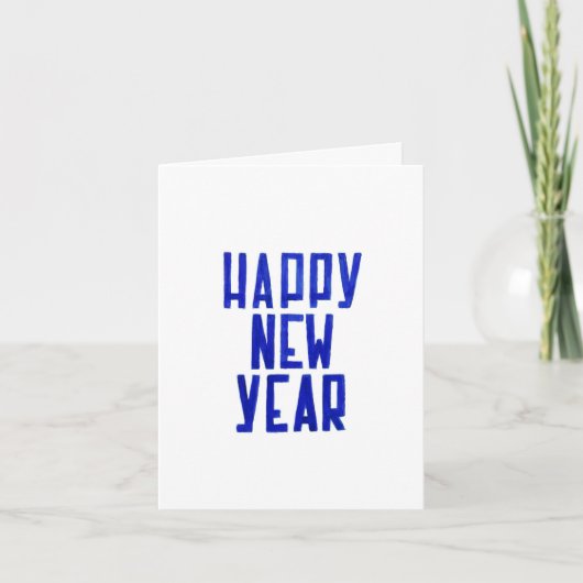 Happy New Year Hand gezeichnet White Blue Postcard Karte (Vorderseite)