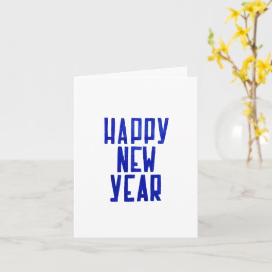 Happy New Year Hand gezeichnet White Blue Postcard Karte (Gelbe Blume)