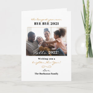 Happy New Year Hand Lettered Family Foto Feiertagskarte