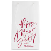 Happy New Year Handschrift in rot Kleine Geschenktüte (Vorderseite)