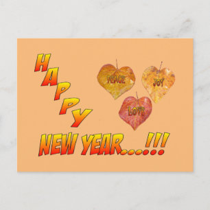 Happy New Year Heart Blätter Postcard Feiertagspostkarte