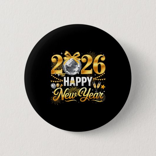 Happy New Year Hello 2026 Party Disco Ball Coquett Button (Vorderseite)