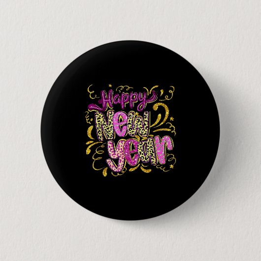 Happy New Year Hello 2026 Retro Leopard Button (Vorderseite)