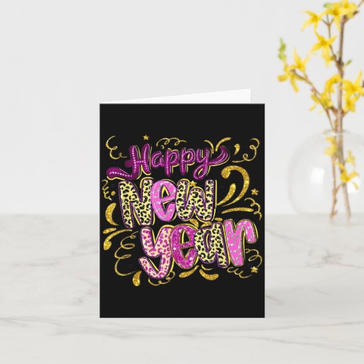 Happy New Year Hello 2026 Retro Leopard  Karte (Gelbe Blume)