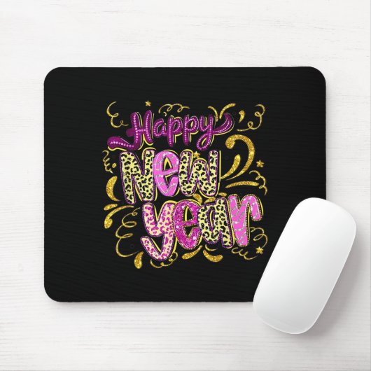 Happy New Year Hello 2026 Retro Leopard  Mousepad (Mit Mouse)