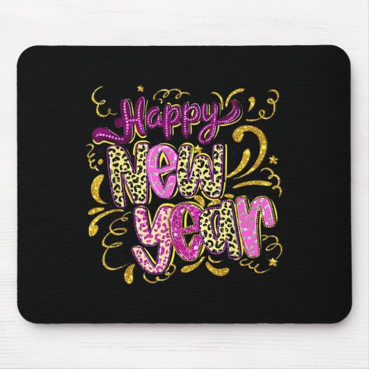 Happy New Year Hello 2026 Retro Leopard Mousepad (Vorne)
