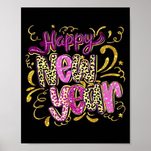 Happy New Year Hello 2026 Retro Leopard  Poster (Vorne)