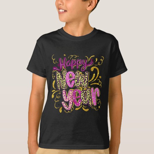 Happy New Year Hello 2026 Retro Leopard  T-Shirt (Vorderseite)