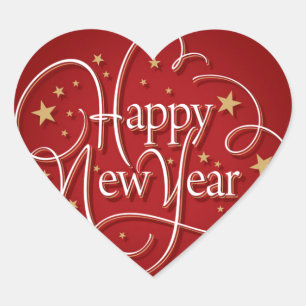Happy New Year Herz-Aufkleber