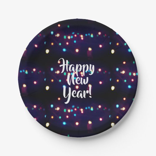 Happy New Year Holiday Lights Pappteller (Vorderseite)