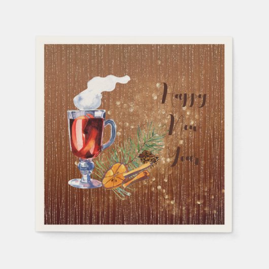 Happy New Year Hot Toddy und Gewürze Serviette (Vorderseite)