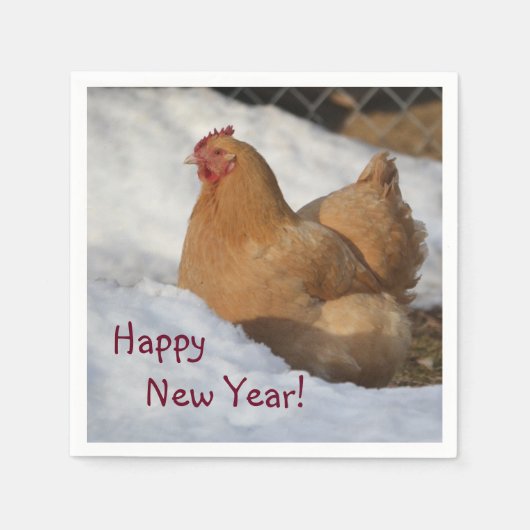 Happy New Year Hühnerpapier Napkin Serviette (Vorderseite)