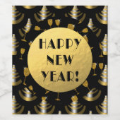 Happy New Year | Imitate Goldene Fohlen und Schwar Weinetikett (Einzelnes Label)