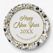 Happy New Year Imitats Glitzer Personalisiert Pappteller (Vorderseite)
