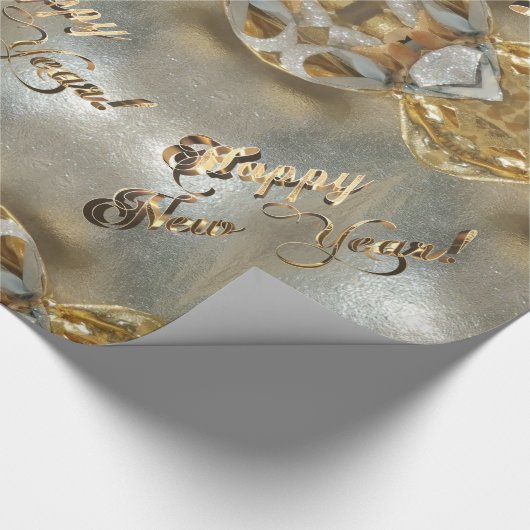Happy New Year Imitats Gold Foil Script Elegante E Geschenkpapier (Ecke)