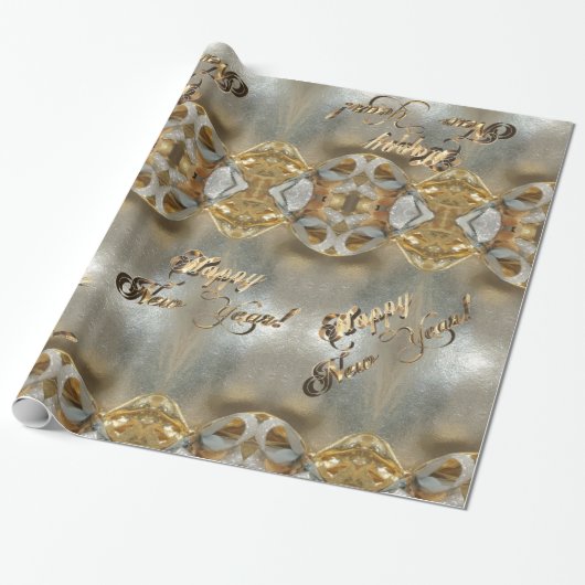 Happy New Year Imitats Gold Foil Script Elegante E Geschenkpapier (Ungerollt)