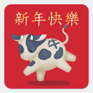 "Happy New Year" in chinesischer Sprache Quadratischer Aufkleber