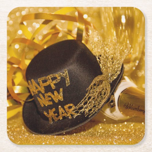 Happy New Year in Gold und Schwarz Rechteckiger Pappuntersetzer (Vorderseite)