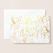 Happy New Year in Real Foil handgeschriebener Text Folienkarte (Vorderseite mit Umschlag)