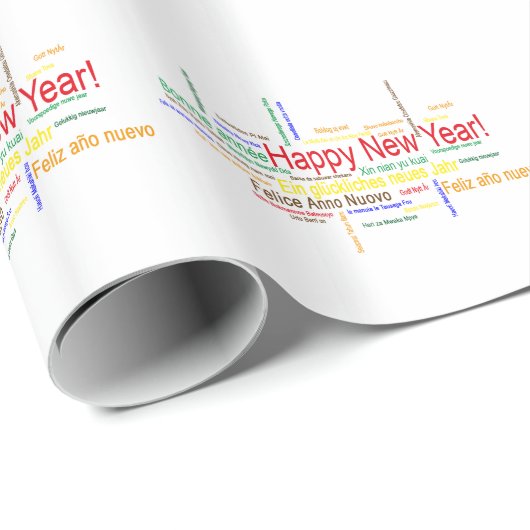 Happy New Year in verschiedenen Sprachen Geschenkpapier (Rolleneckpunkt)