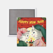 Happy New Year Kittens Vintag Magnet (Vorderseite/Rückseite)