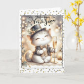 Happy New Year Kitty Karte (Gelbe Blume)