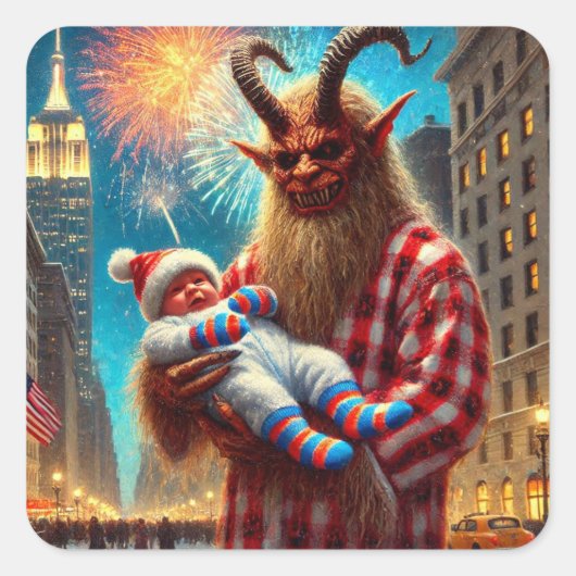 Happy New Year Krampus Quadratischer Aufkleber (Vorderseite)