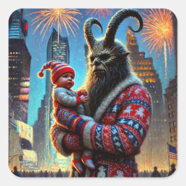 Happy New Year Krampus Quadratischer Aufkleber