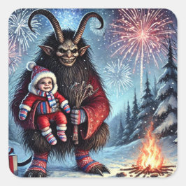 Happy New Year Krampus Quadratischer Aufkleber