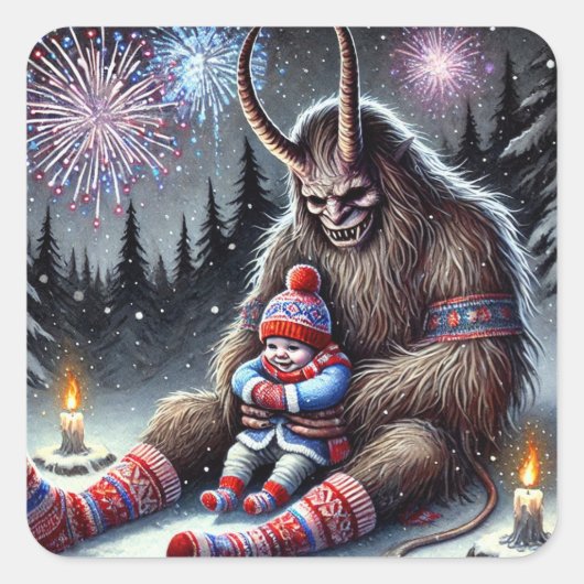 Happy New Year Krampus Quadratischer Aufkleber (Vorderseite)