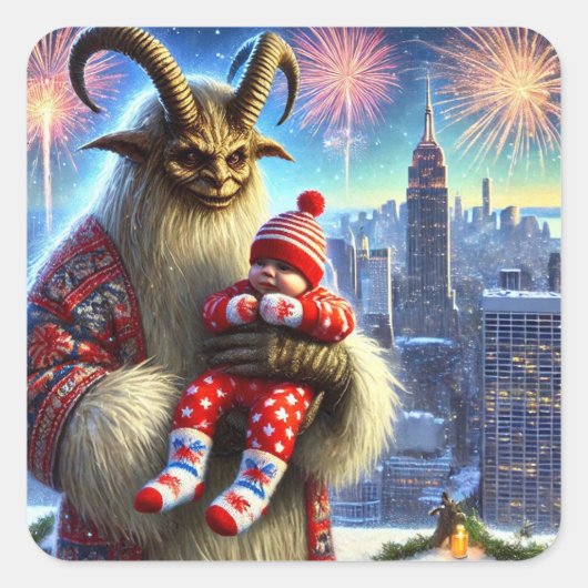 Happy New Year Krampus Quadratischer Aufkleber (Vorderseite)