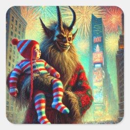 Happy New Year Krampus Quadratischer Aufkleber