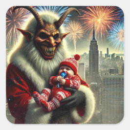 Happy New Year Krampus Quadratischer Aufkleber