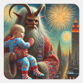 Happy New Year Krampus Quadratischer Aufkleber