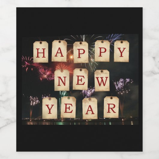 Happy New Year Large Text Weinetikett (Einzelnes Label)