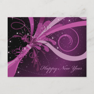 Happy New Year Lila Champagne Postcard Feiertagspostkarte