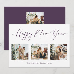 Happy New Year Lila Multi Foto Collage Feiertagskarte