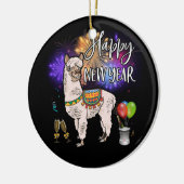 Happy New Year Llama Alpaca Feuerwerk Keramik Ornament (Links)