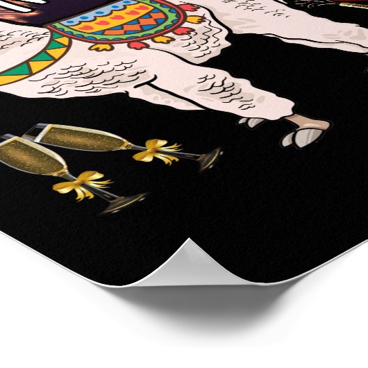 Happy New Year Llama Alpaca Feuerwerk Poster (Ecke)