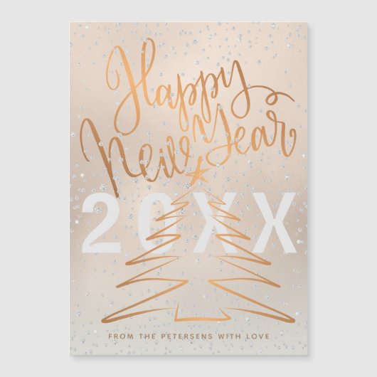 Happy New Year Metallic Kupfer Rose Gold Magnetkarte (Vorderseite)