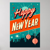 Happy New Year Mid Century Modern Style Poster (Vorne)