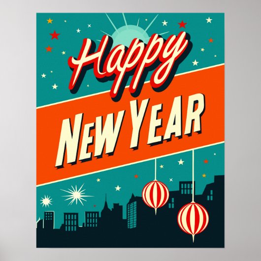 Happy New Year Mid Century Modern Style Poster (Vorne)