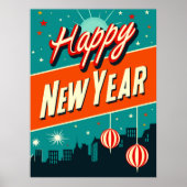 Happy New Year Mid Century Moderner Stil Poster (Vorne)