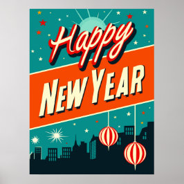 Happy New Year Mid Century Moderner Stil Poster
