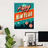 Happy New Year Mid Century Moderner Stil Poster (Heimbüro)