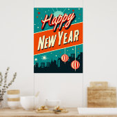 Happy New Year Mid Century Moderner Stil Poster (Küche)