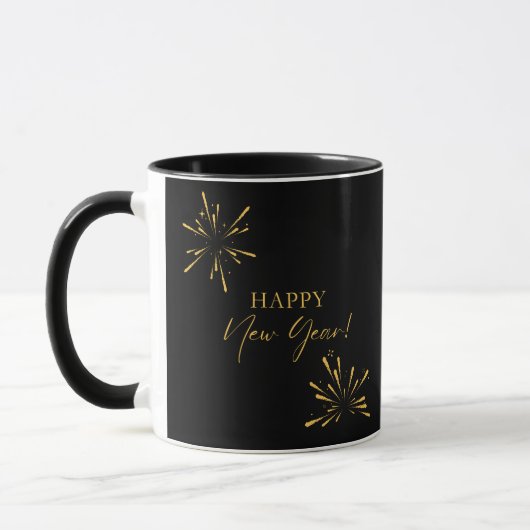 Happy New Year minimalistische Feuerwerk schwarz Tasse (Links)