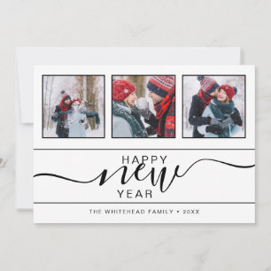 Happy New Year Modern 3 Foto Handschrift Feiertagskarte