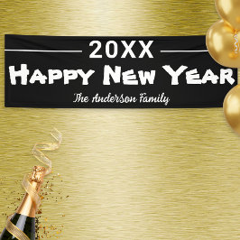 Happy New Year Modern Black Festive Banner