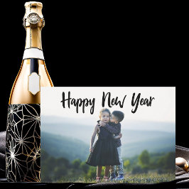 Happy New Year Modern Black Typografy Chic Foto Feiertagskarte